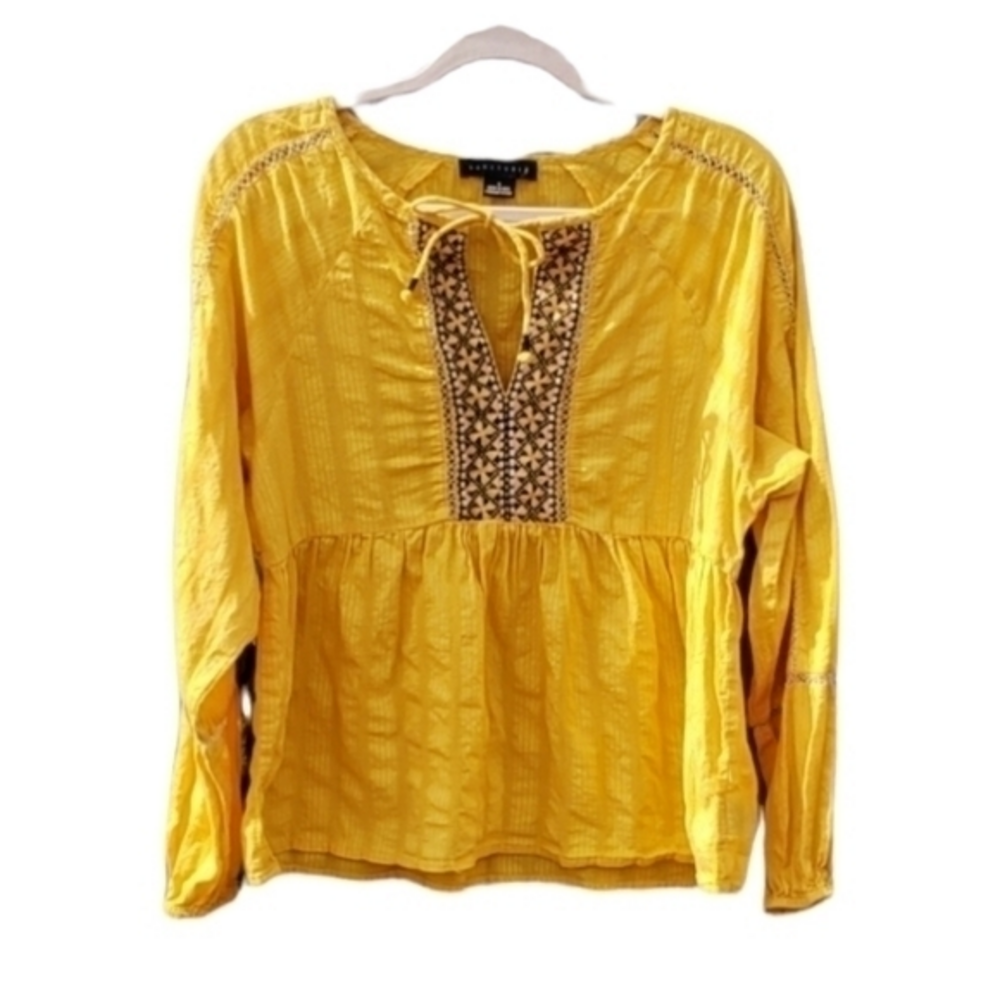 Sanctuary Golden Embroidered Cotton Smock Top Blouse Women Size Small‎